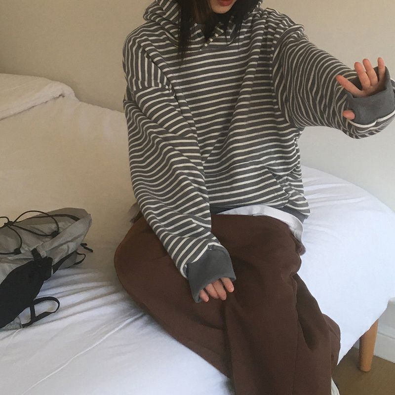 コユウボタンストライプウォーマーフード付きTシャツ
