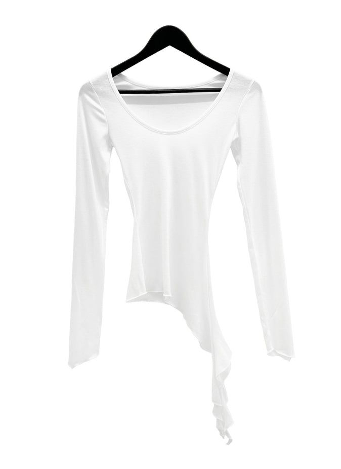 Frill Deep Round Neck Long Sleeve Tee