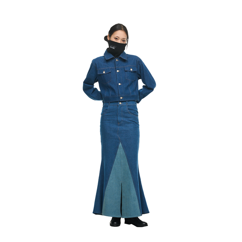 RELABEL（リレーベル）の「RELABEL Vintage Washed Visual Illusion Pants-Style Denim Skirt With Fish Tail and Patchwork（Skirts）」