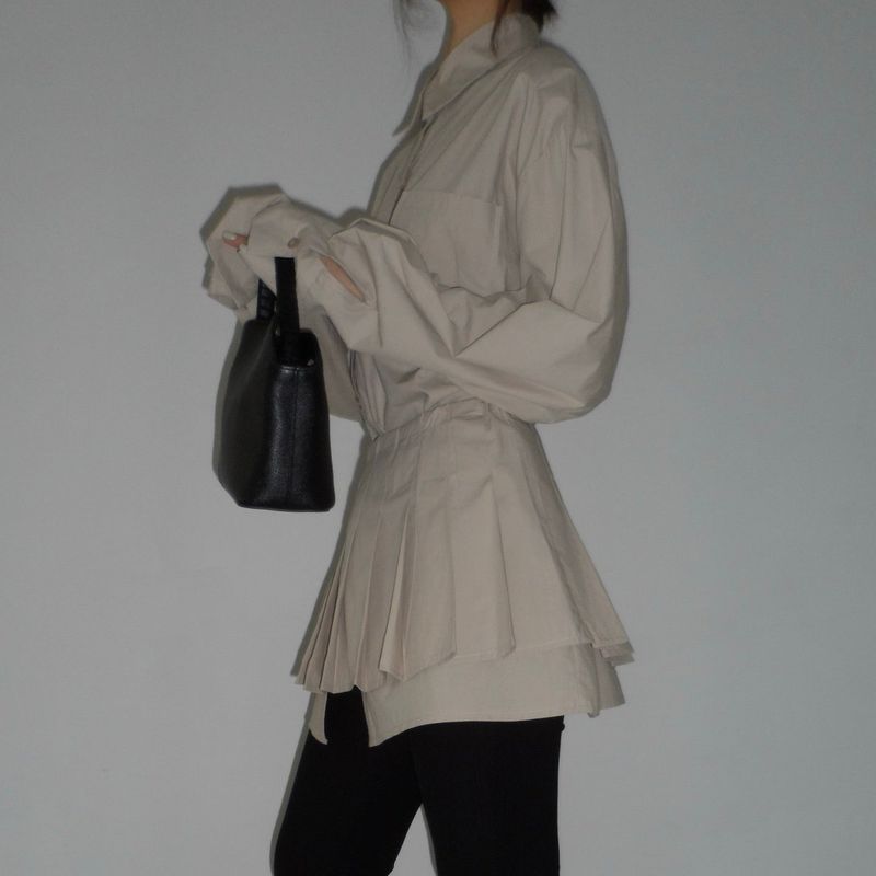 Pleated Wrap Shirt Set - 2colors