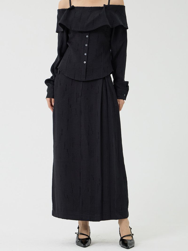 Scratch Low-Rise Long Skirt, Black
