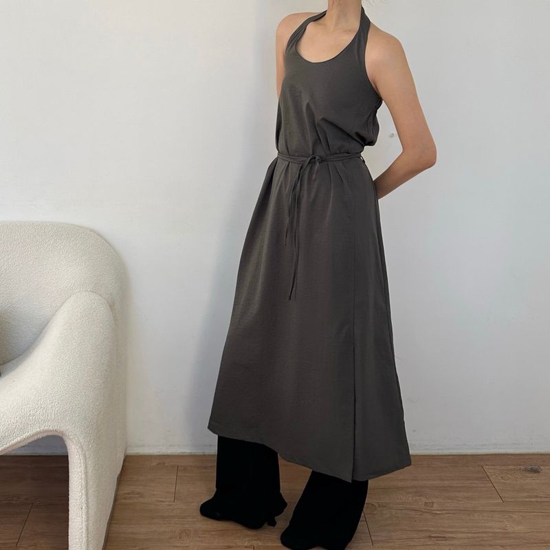 Halter Slit Dress - 2colors  