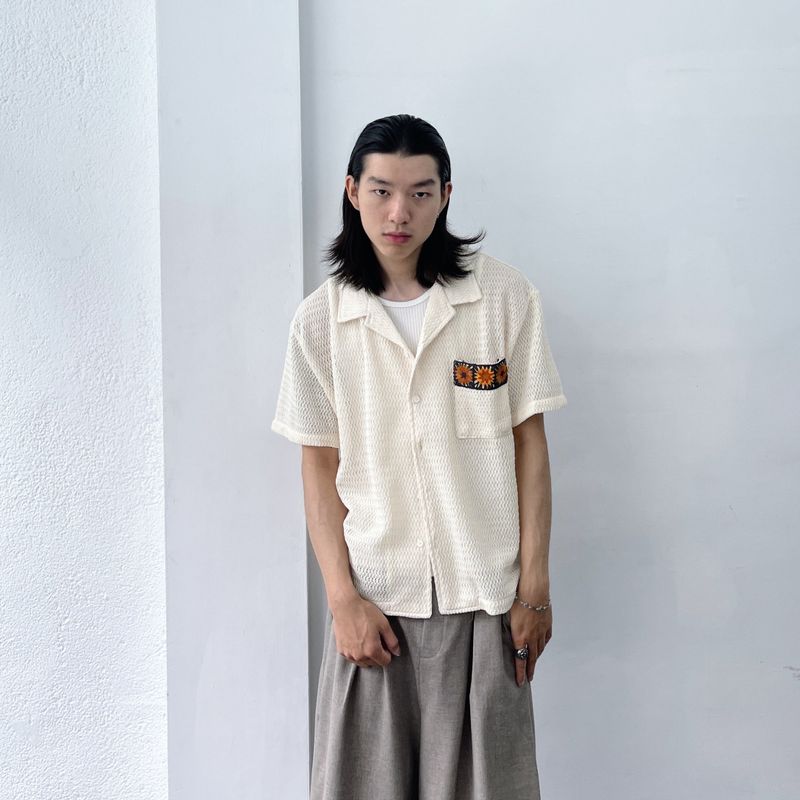 Textured Patch Pocket Short Sleeve Shirt