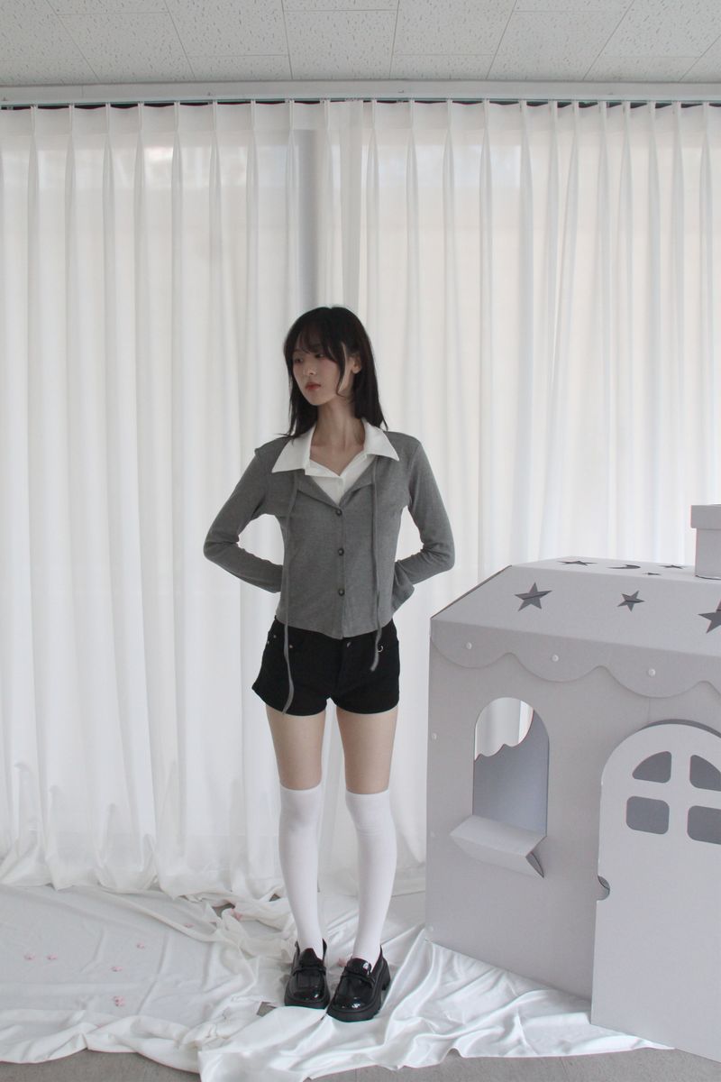 Layered Double Collar Cardigan T-shirt (2color)