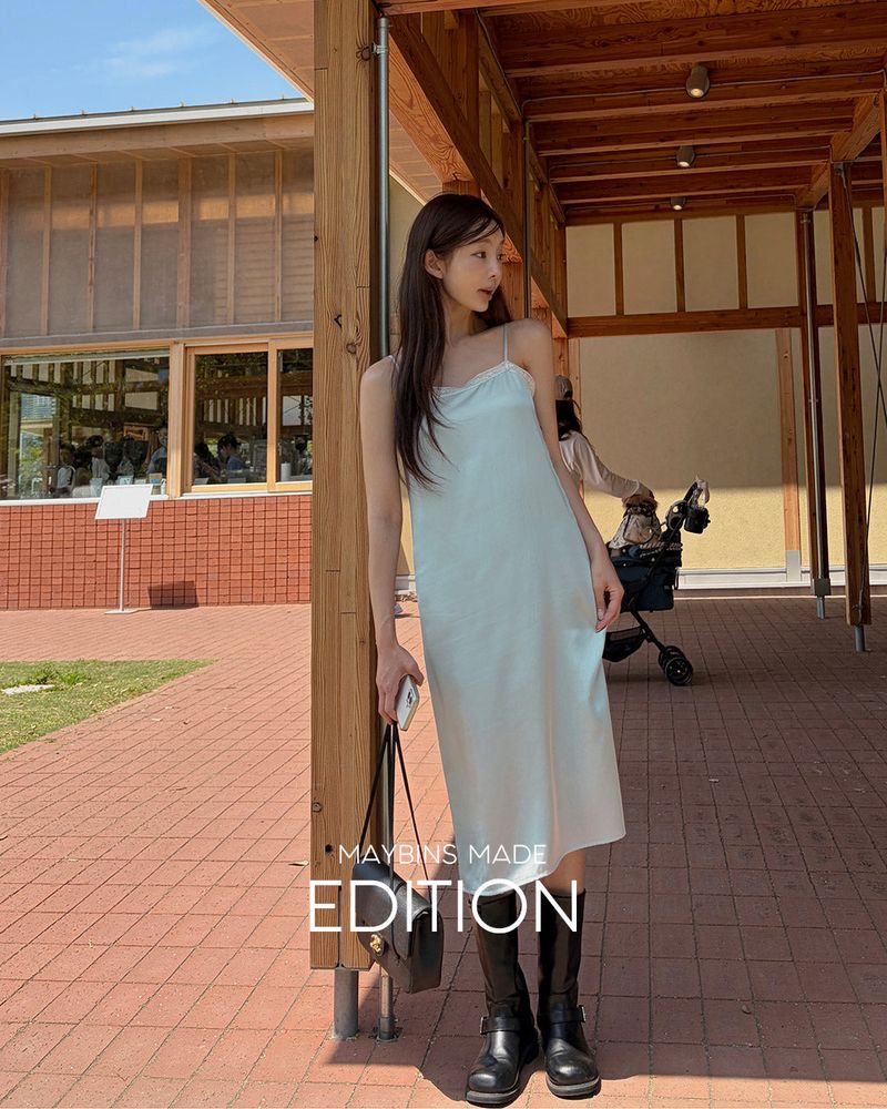 [MADE] Chami satin lace slit dress