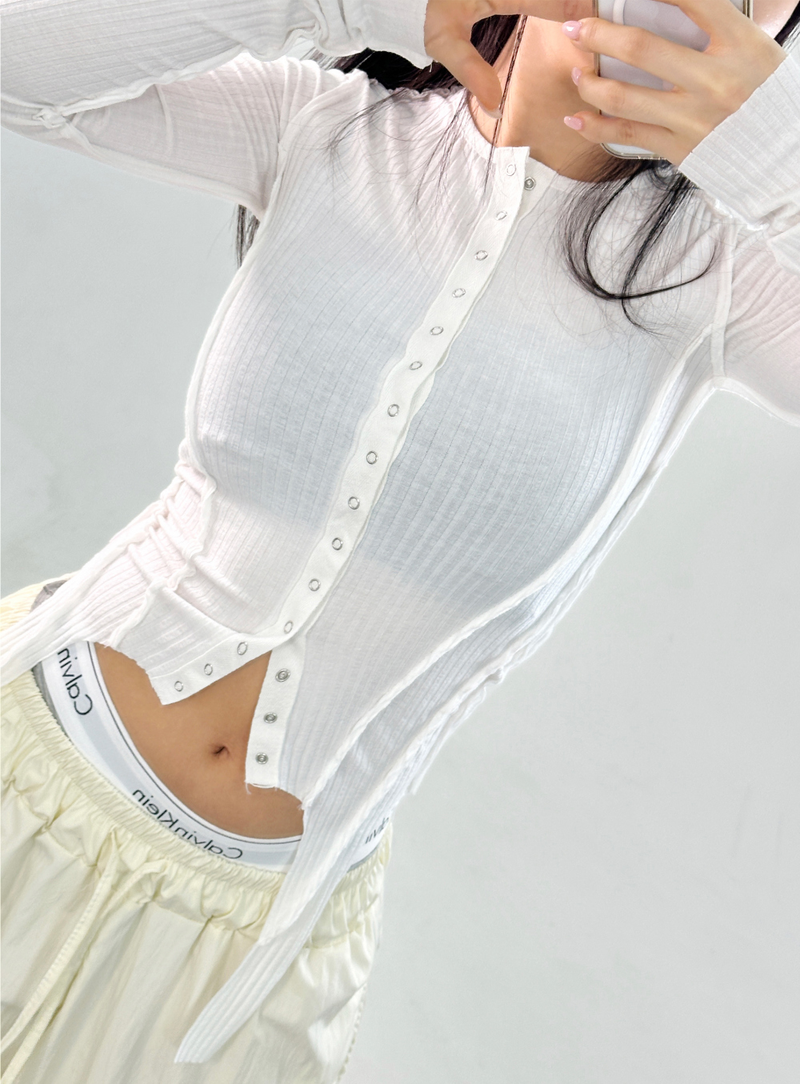 CUTTING POINT SLIM BUTTON RIBBED T-CARDIGAN 🤎 - 3 COLORS