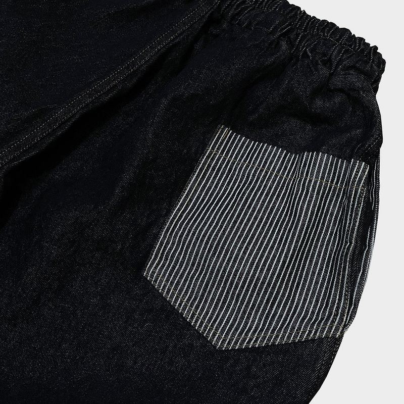 stripe patch denim pants_black