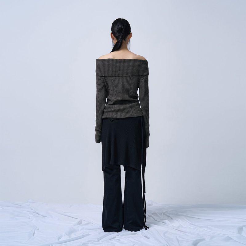 RIBBED OFF-SHOULDER KNIT(CHARCOAL KHAKI)