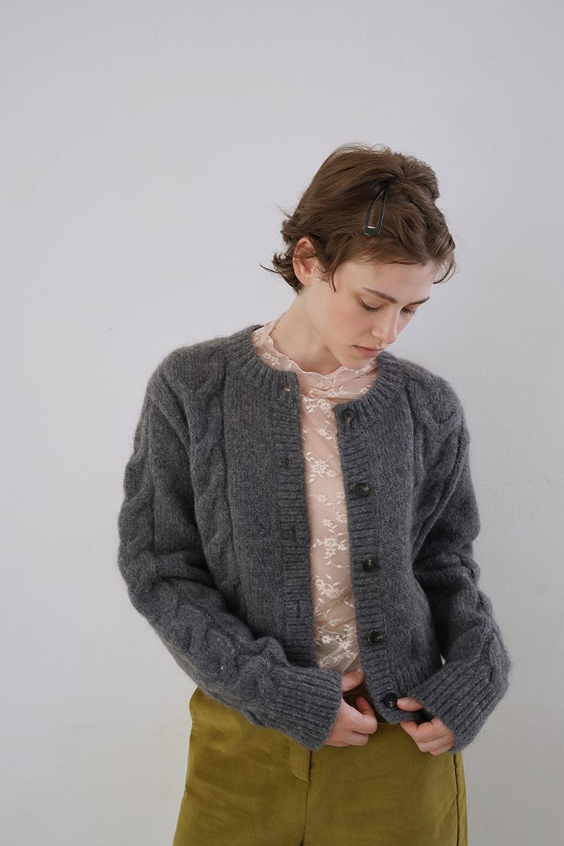 Mohair cable cardigan_charcoal