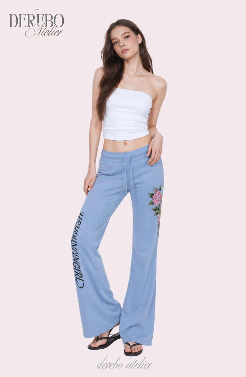 Blue Rose Semi-Flare Long Pants