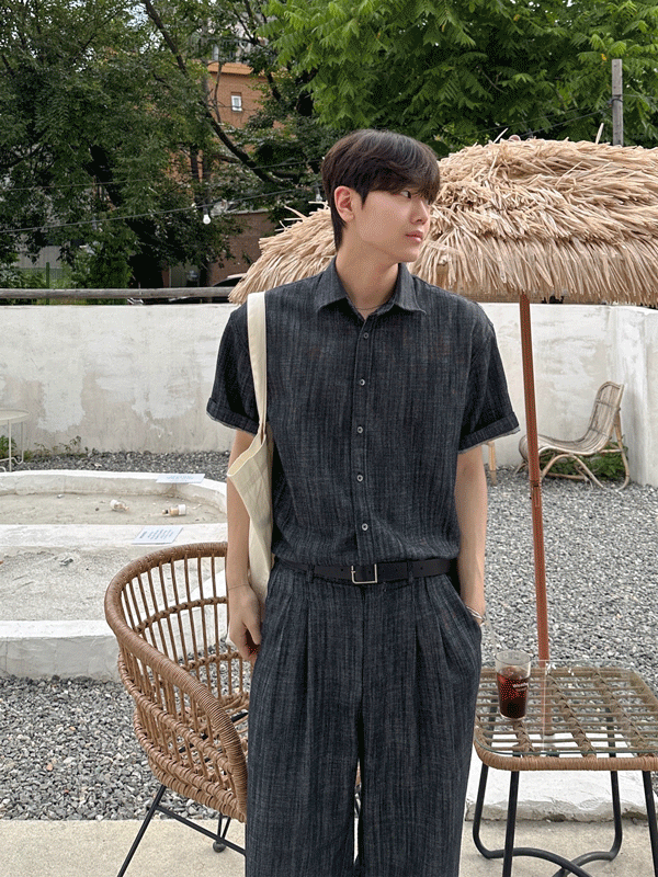Olin linen indigo half shirts