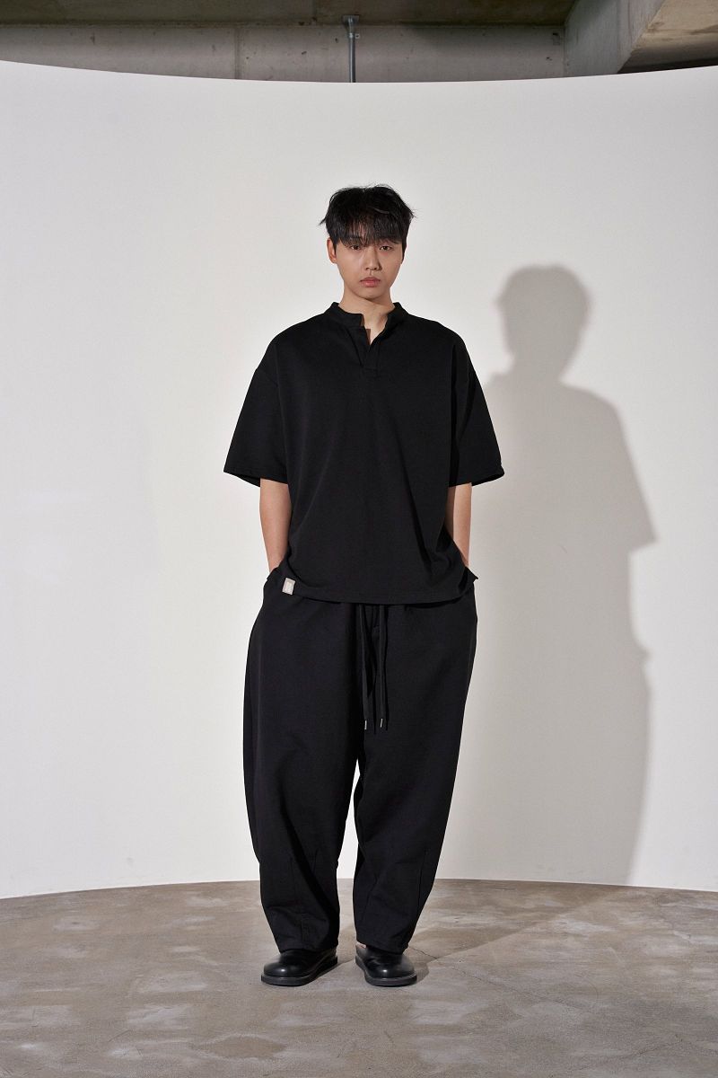 S-C OPEN HENLEY-NECK 1/2 TEE (Black)
