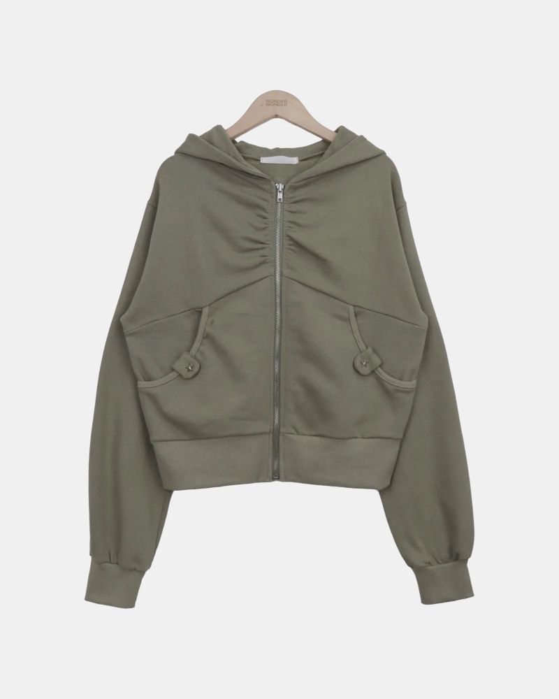 Anne Shirred Pocket Hooded Zip-Up