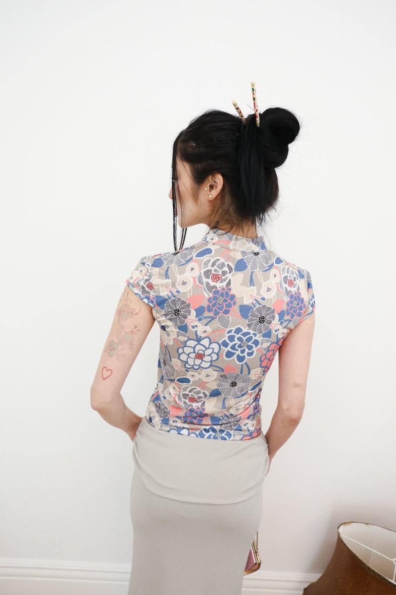 [香] Qipao Floral Top (Brown)