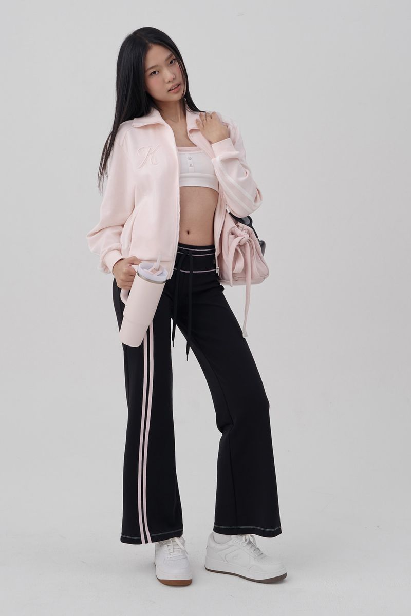 Bella pink line track pants, Black