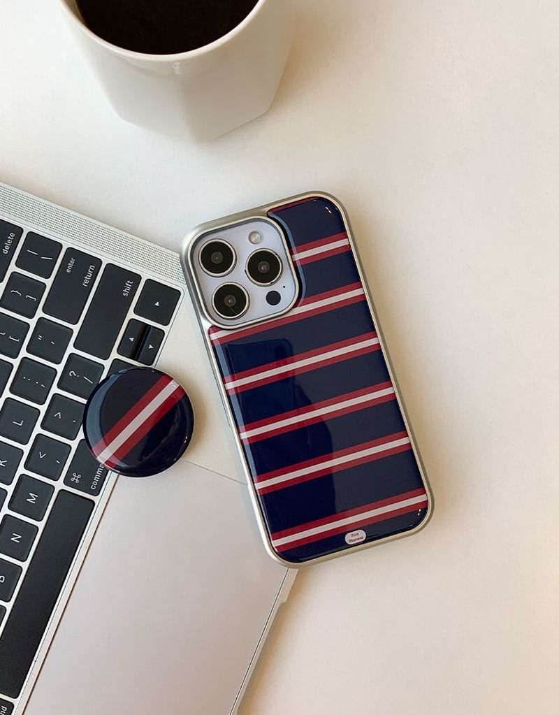 [MADE]ストライプレッド シルバー エポキシバンパー iPhoneケース