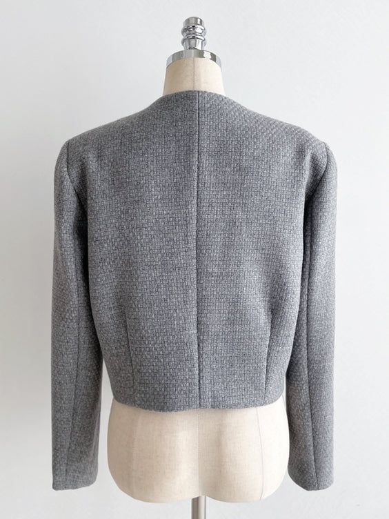 Deli Pocket No Collar Tweed Short Jacket