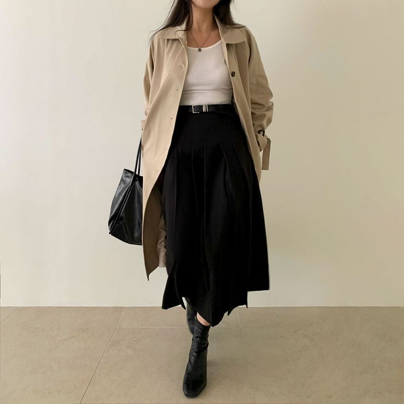 [Belt set/Recommended!] Rose Pleated Long Skirt