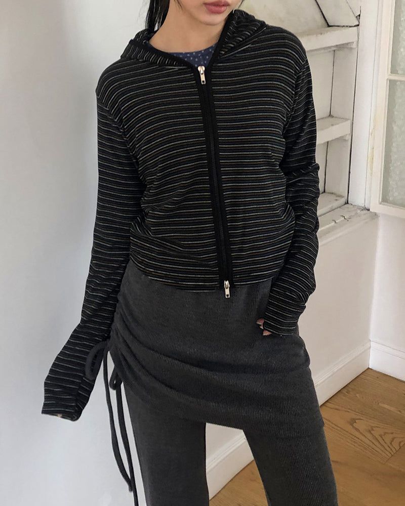Roban Slim Stripe 2way Hoodie Zip-Up