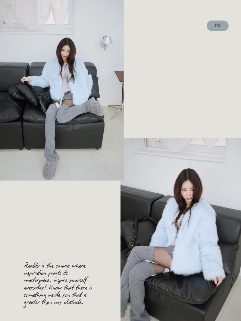 Sky Cloud No Collar Fur Jacket