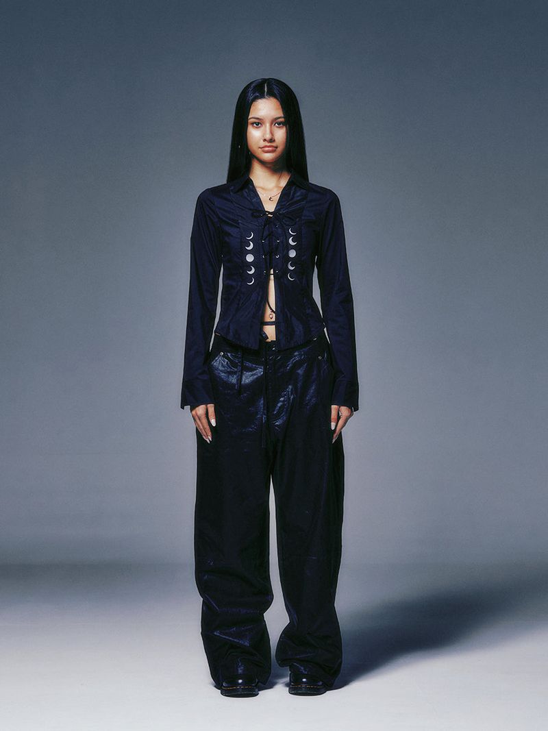 EYELET KNOT SHIRTS (BLACK)