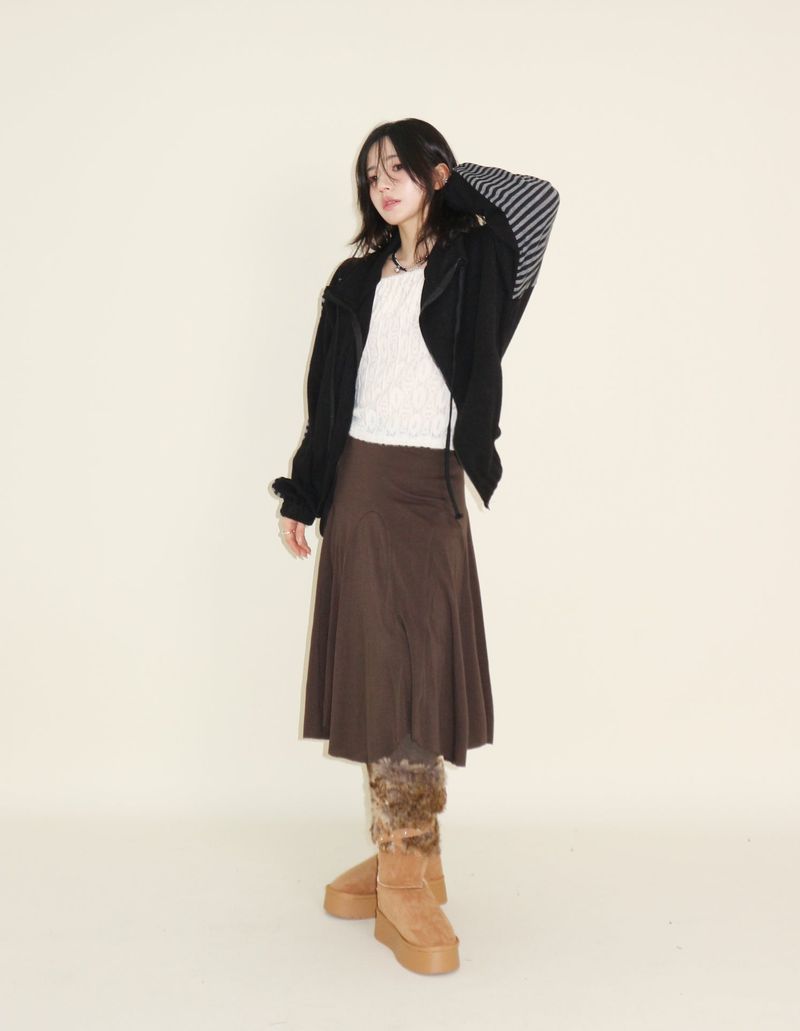 Hakata Stripe Coloring String Knitwear Zip-Up