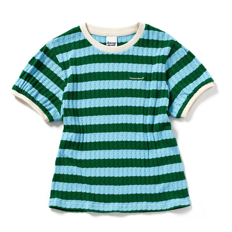 VOLUME SLEEVE STRIPE T-SHIRT_GREEN+MINT