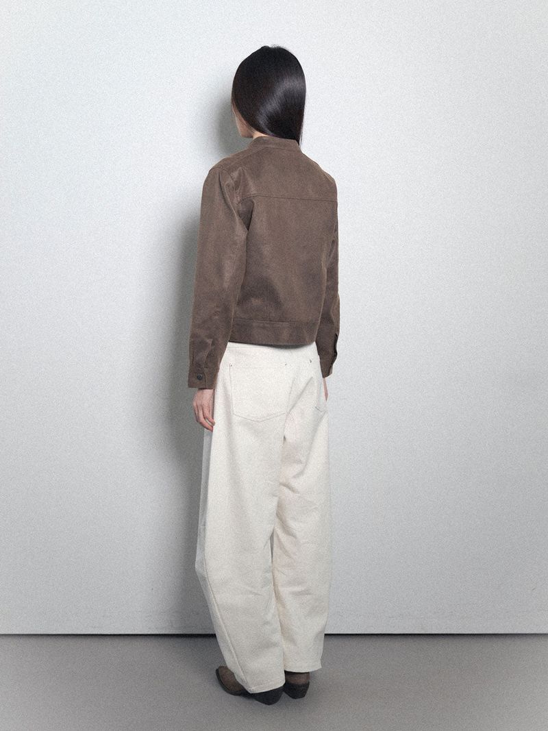 Crack Leather Biker Jacket_Beige