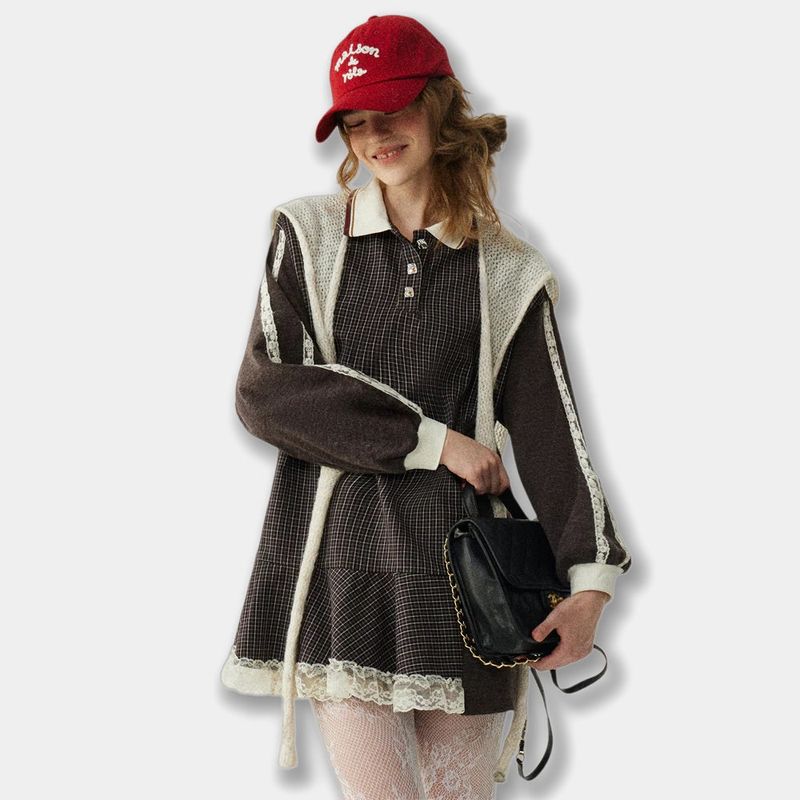 La mode MAQI（ラ モード マキ）の「レースパッチワークチェックスウェットシャツドレス（ワンピース/ドレス）」