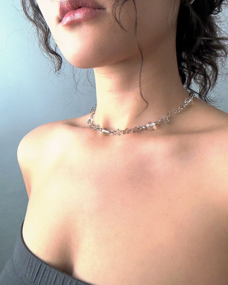 Moonstone and Stars Necklace (size: 2type)