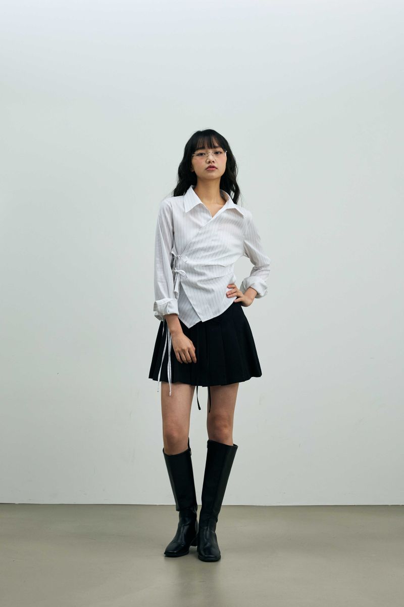 EVE STRIPE WRAP SHIRT / WHITE