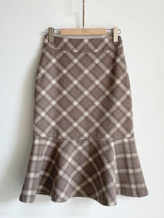 Kellin Wool Check Mermaid Midi Skirt