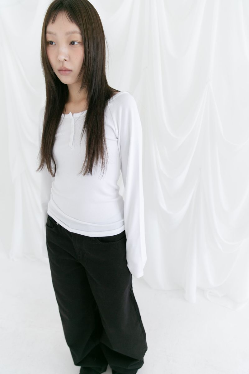 4 button deep neck long top(4colors)