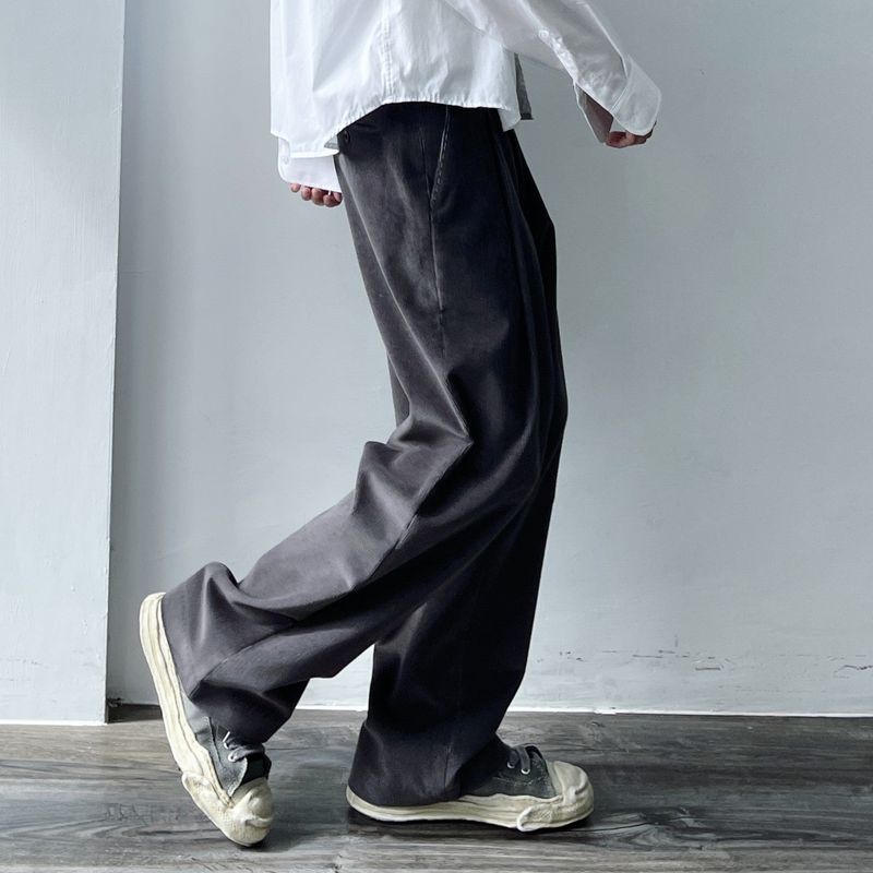 Fine-Rib Corduroy Straight Trousers