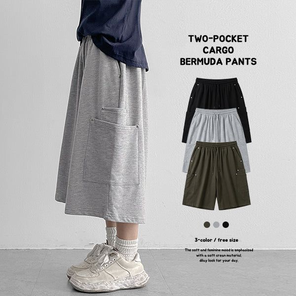 Lovely Hip Rivet Layered Pocket cargo Bermuda Banding Pants (3 colors)