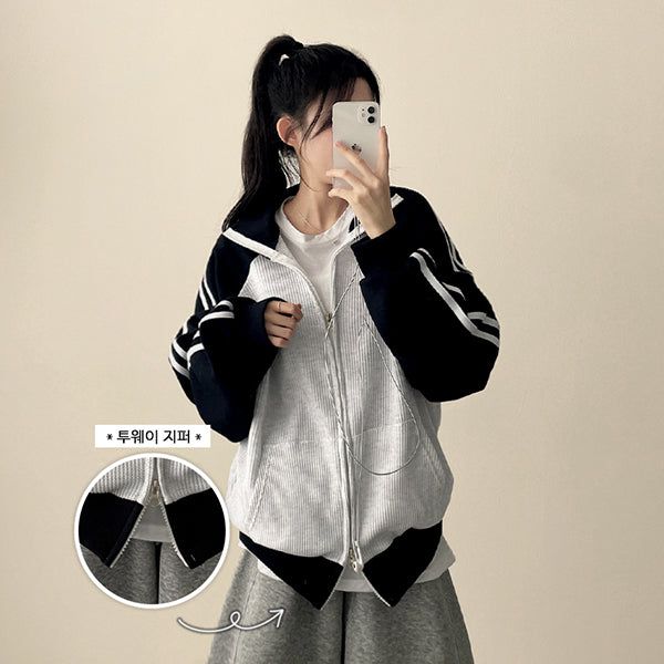 Waffle Two Tone Mix Nagrang Track Zip-Up