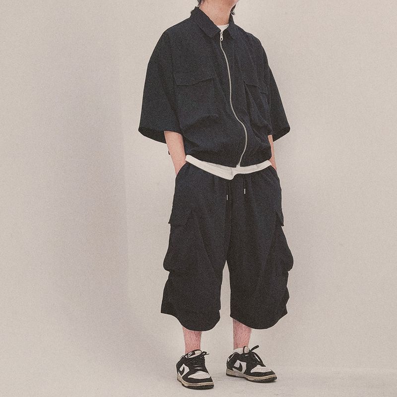 street shape shortsleeve zipup_black