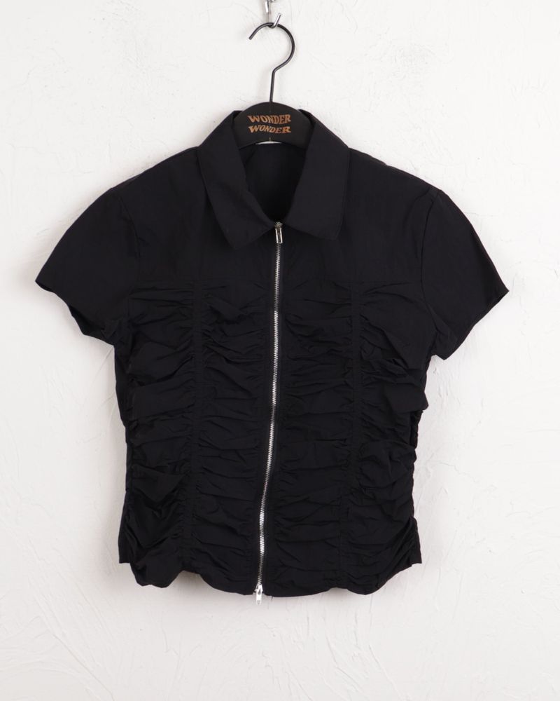 Pave gopchang pleated shirring two-way nylon short-sleeved jacket
