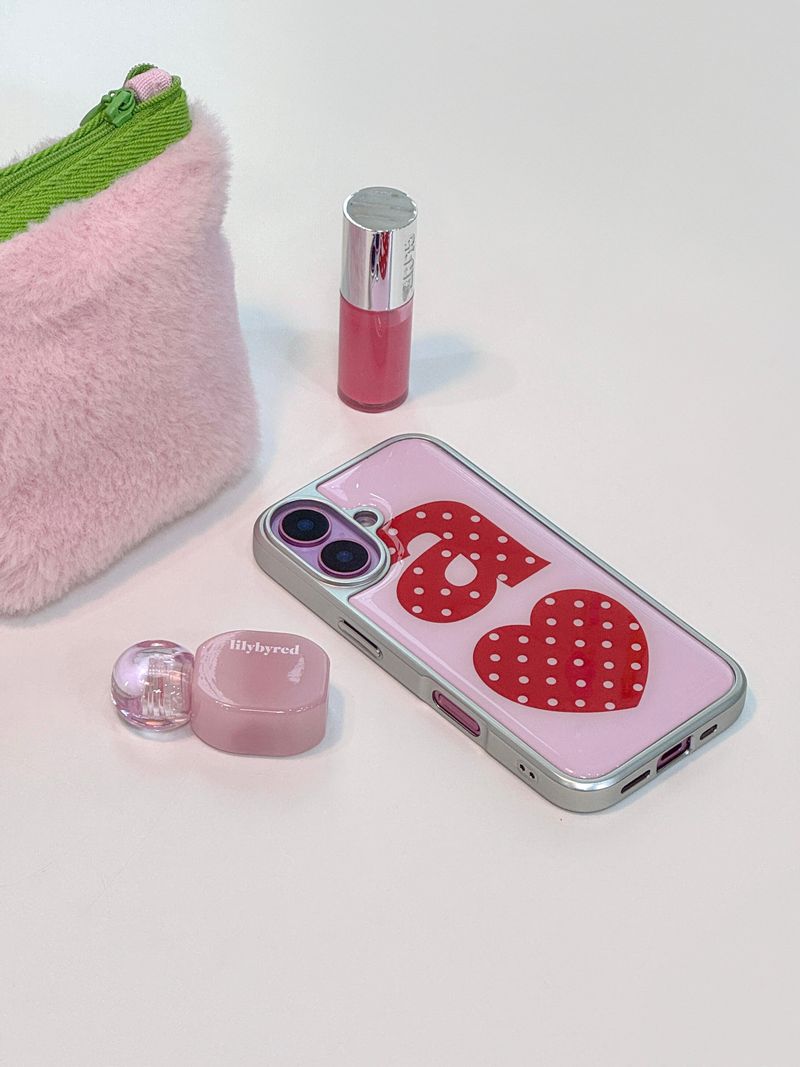 RED DOTTY LOVE PINK Silver Epoxy Case