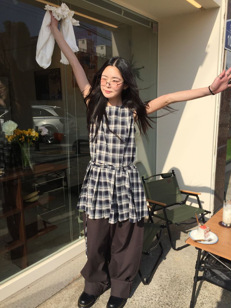 Low Check Pleated Dress (2color)
