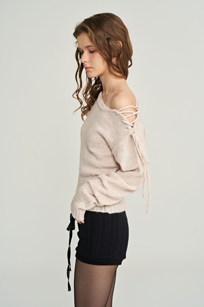 Romy lace-up knit, Milk Tea