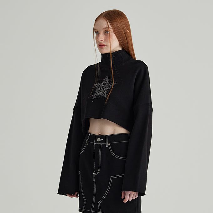 BLACK TURTLENECK CROP SWEATSHIRT