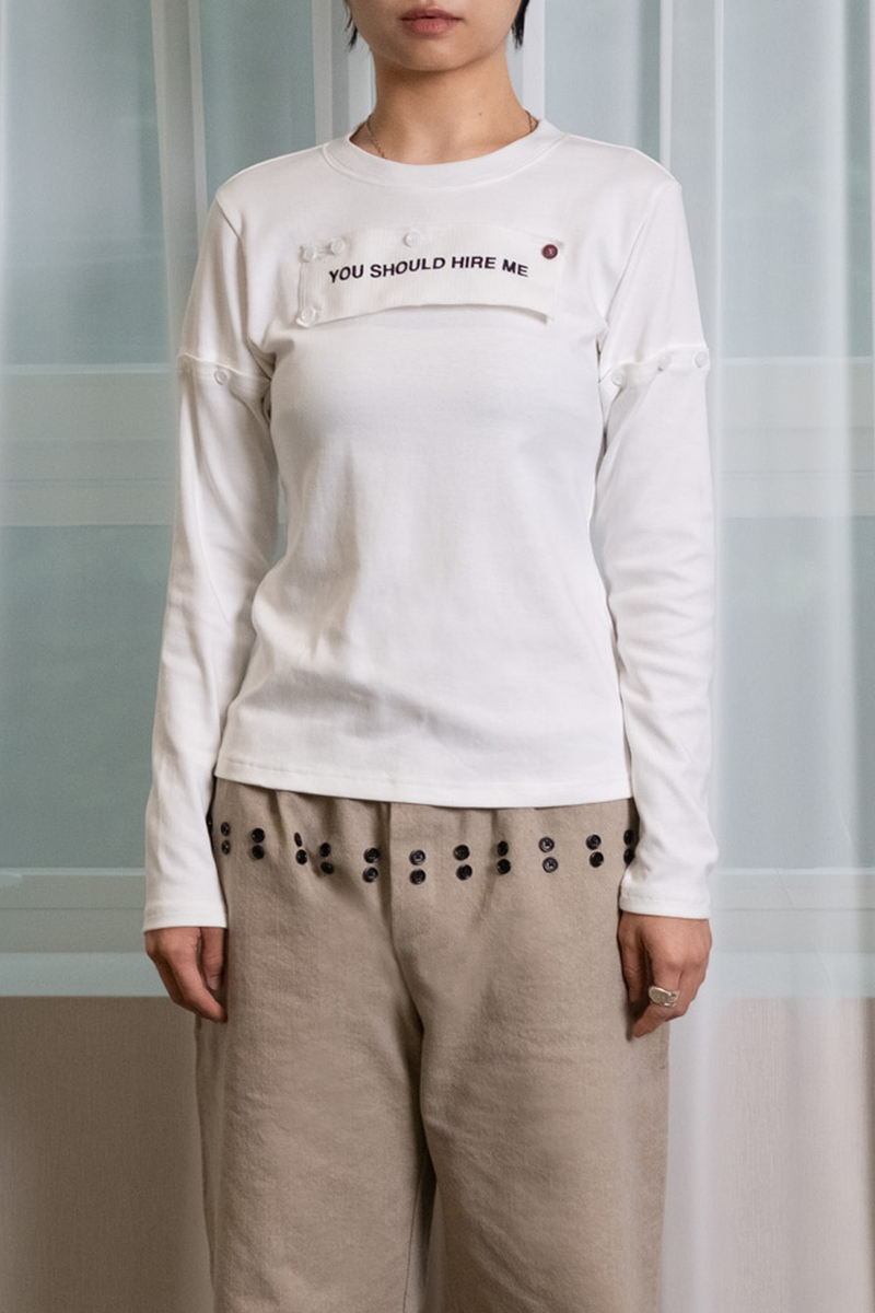 "HIRE ME" CONVERTIBLE LONG SLEEVE (WHITE)