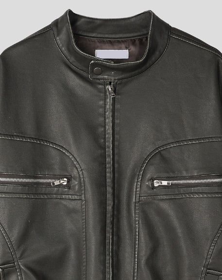 Gross cut washed leather jacket