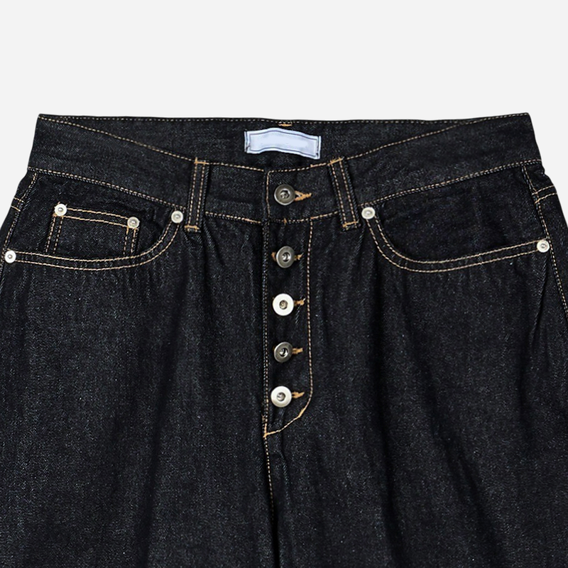 Button Curved Denim Pants