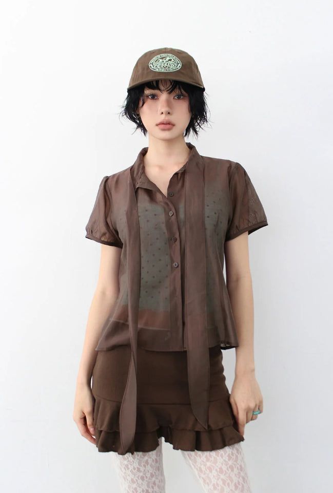 AAKE(アケ)の「TIE SHEER SHIRT(Tops)」