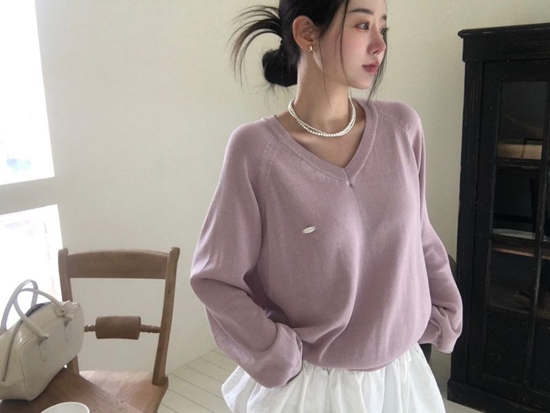 [Bellide made] シルエットサマーVネックルーズフィットニット