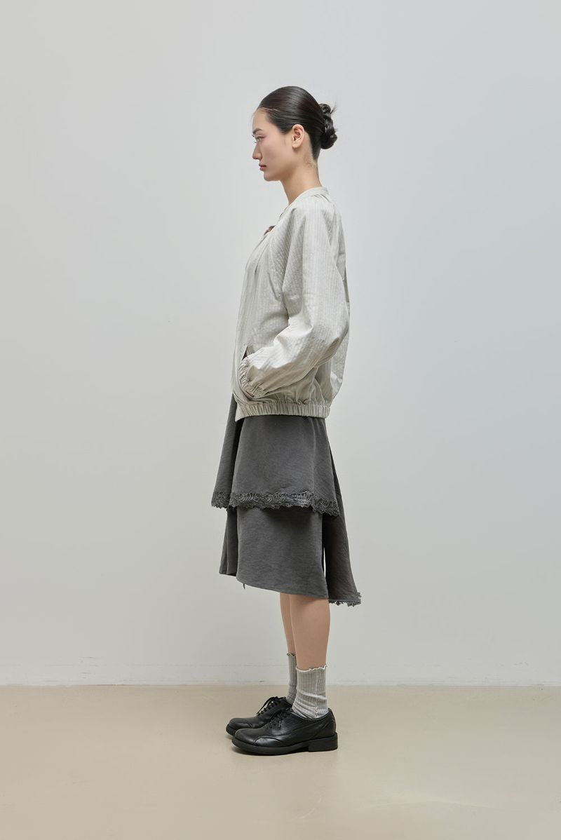 Unbalanced Lace Midi Skirt_Charcoal