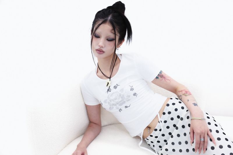 [Gerbera] Halter layered sleeveless (Black/White)