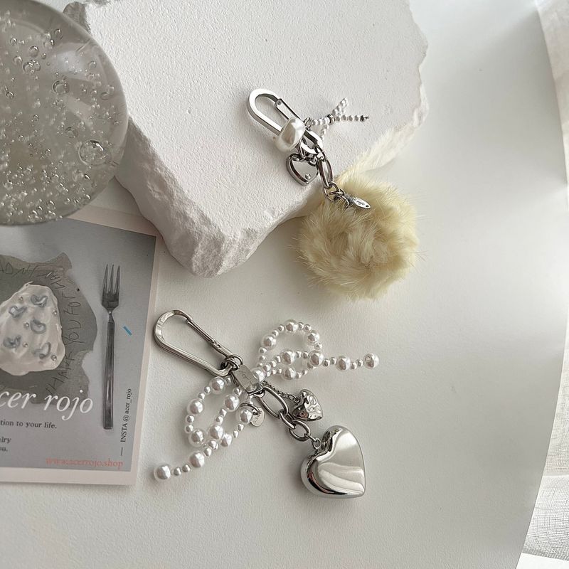 rop Ballet Core Keyring Stainless Steel Titanium Pearl Ribbon Big Heart AirPods Buzz Keyring Keyring
